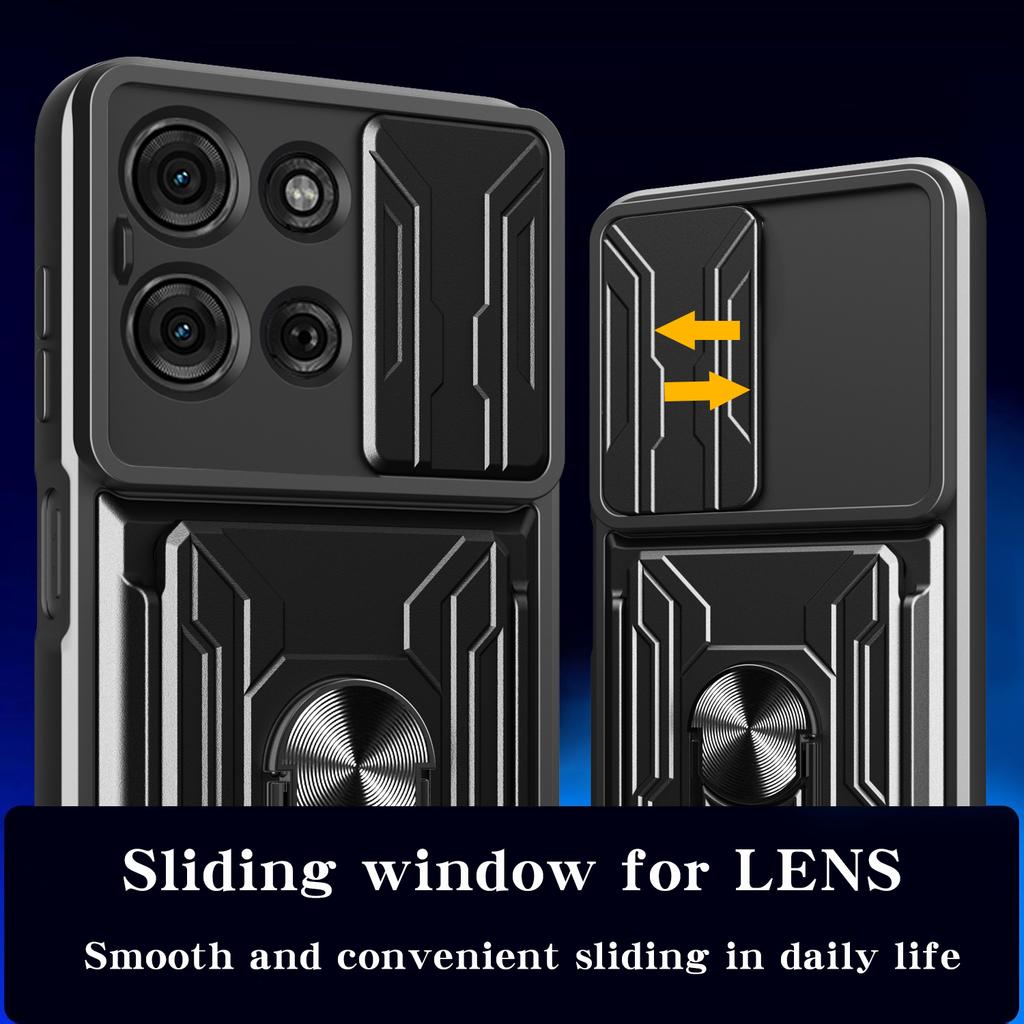 For Motorola Moto G75 5G Case PC+TPU Kickstand Phone Back Cover with Camera Slider