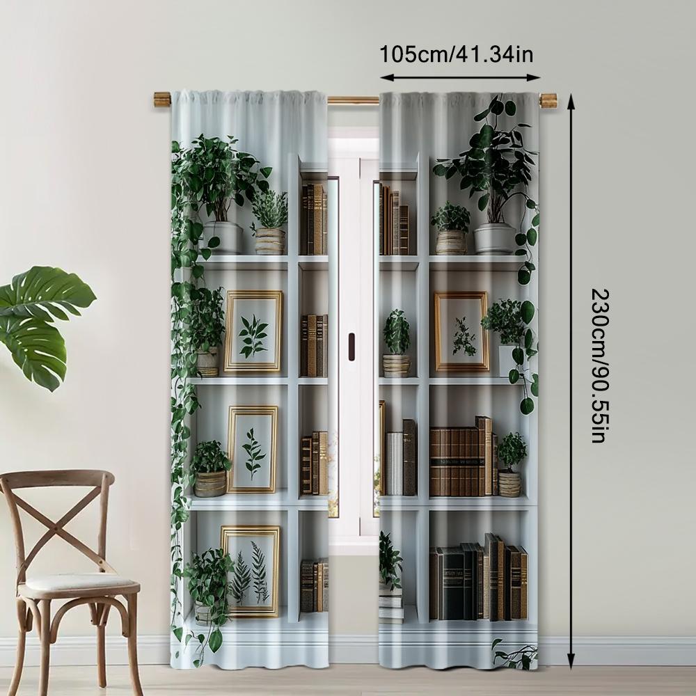 2pc,  Party Curtains Modern White Bookcase Versatile Durable Polyester,Without Electricity Birthday Party Perfect for Apartment