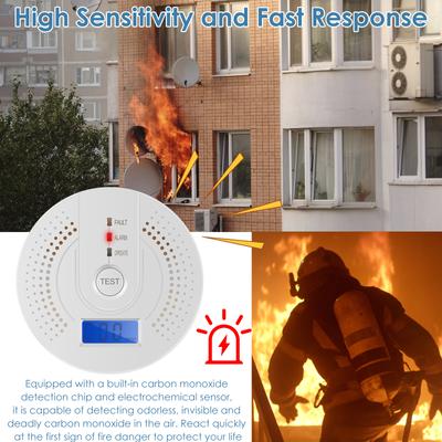 2/1Pcs Carbon Monoxide Detector Battery Operated Accurate CO Gas Monitor Alarm with Digital LCD Display Flashing Warning for Hom