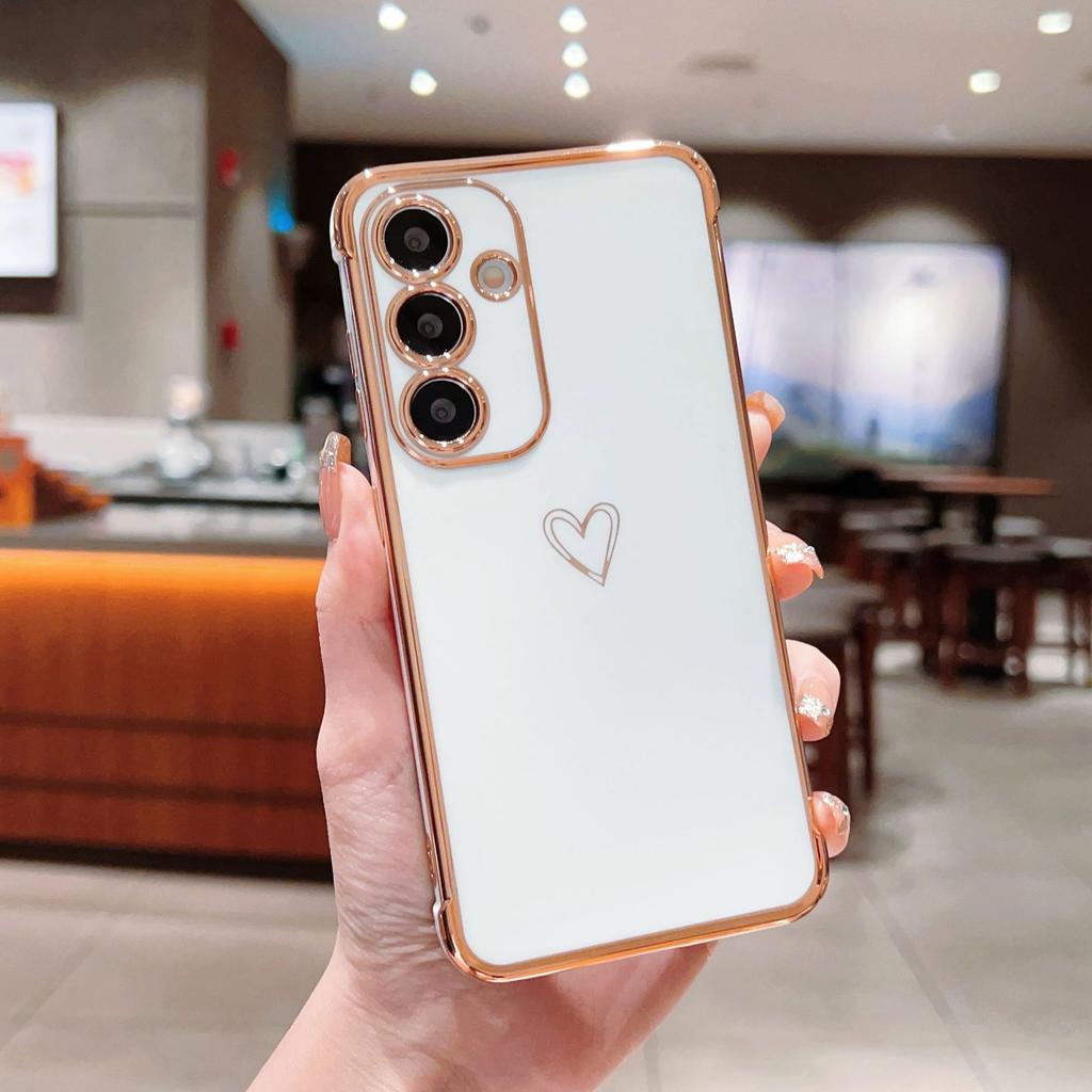 Suitable for Samsung S25ULTRA Electroplated Hollow Love Mobile Phone Case A14 Silicone All Inclusive A54 Protective Case