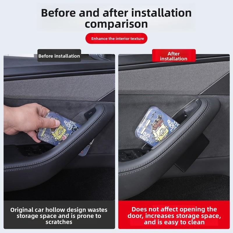 Car Door Handle Filler Storage Box Inner Handle Organizer Tidying Tray For Tesla Refreshed Model Y Juniper 2025 2026 Accessories