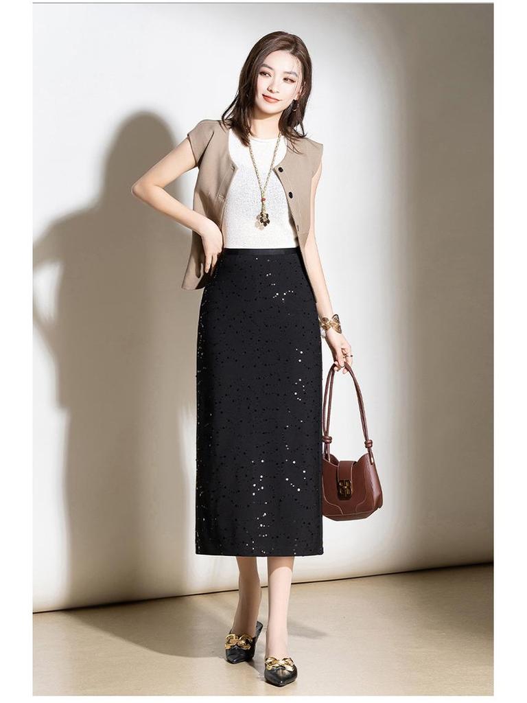 Chic Sequined Pencil Skirt: 2026 Spring/Summer High-Waisted Slim Fit