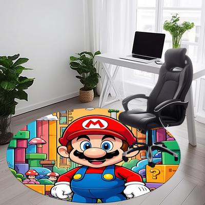 1pc Mario Adventure Office Round Area Rug, Indoor Mat Suitable For Office, Under Office Chairs Bedroom Living Room Home Decor, Room Deco