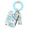 Pu Leather Silicone Bead Bracelet Keychain Boho Style Leather Card Bag Keychain  Fashion Wear