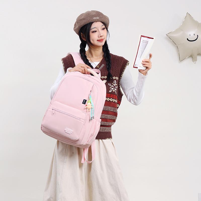 Large Capacity Student Schoolbag Women's Solid Color Backpack Multi-compartment Travel Backpack