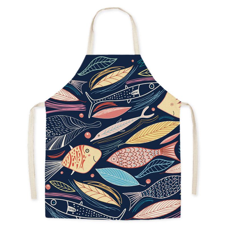 1Pcs Kitchen Apron Cartoon Whale Printed Sleeveless Cotton Linen Aprons Men Women Home Cleaning Tools 55*68cm