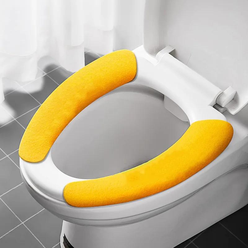 2Pc/set Universal Toilet Seat Cover Soft WC Paste Toilet Sticky Seat Pad Washable Bathroom Warmer Seat Lid Cover Pad Cushion