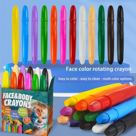 12Pcs Face Body Paint Sticks Kit 12 Color Water-Based Easy Clean Makeup Face Body Painting for Kids Art Theater