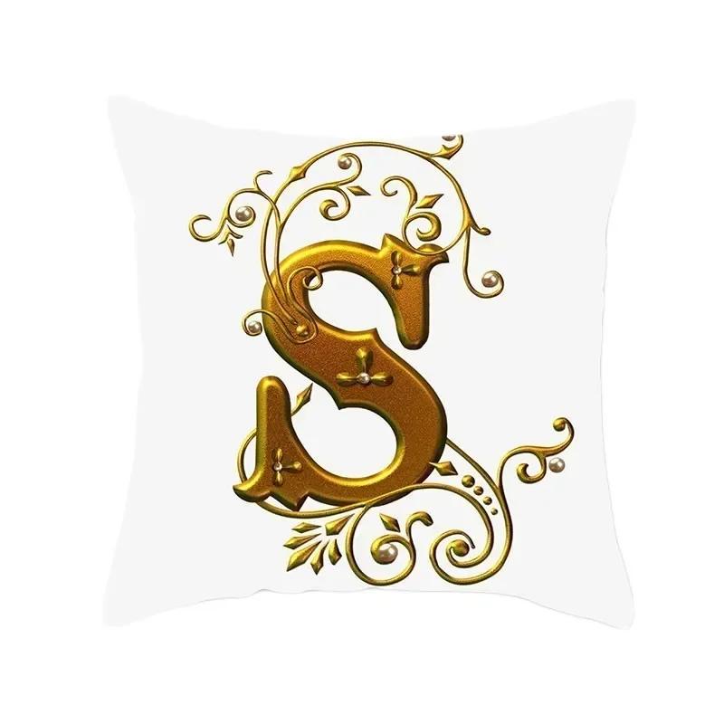 45*45Cm European Gold 26 Letters Pillowcase Digital Printed Peachskin Home Texile Pillowcase Home Decorative Sofa Cushion Cover