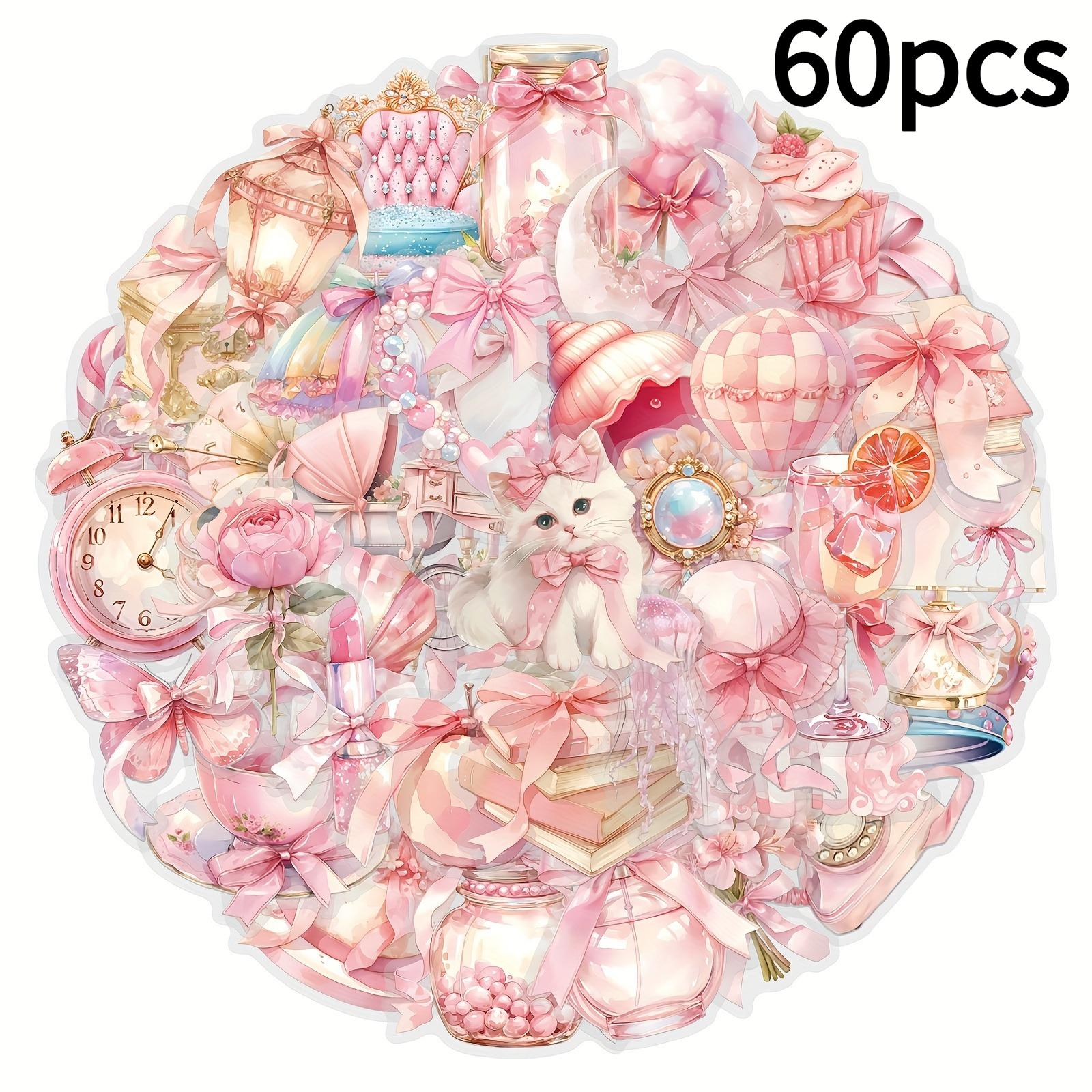 

60pcs Transparent Pink Coquette Stickers | Aesthetic, High Quality, Self-Adhesive Stickers for Scrapbook, Journaling, Laptop