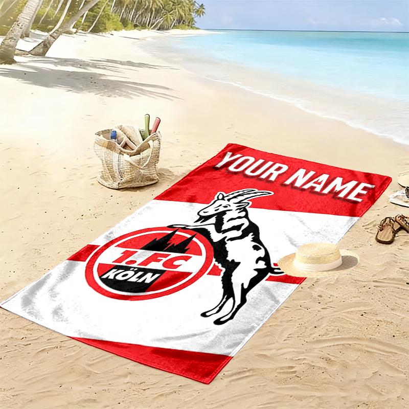 Asciugamano da Spiaggia con Stampa Nome Personalizzato FC KÖLN, Asciugamano Grande Morbido Asciugatura Rapida per Spiaggia Campeggio Nuoto_xia