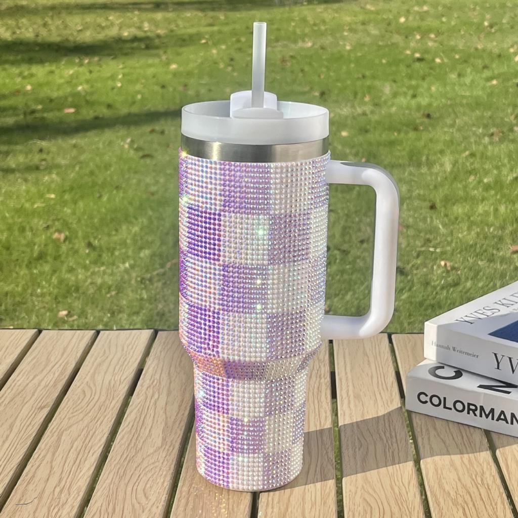 304 Stainless Steel Thermos Cup with Diamond 40oz Handle Vacuum Ice Cup Portable Car Cup