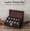Handmade Retro Crazy Horse Leather Watch Display & Collection Box - Ten-Slot Drop-Proof Design