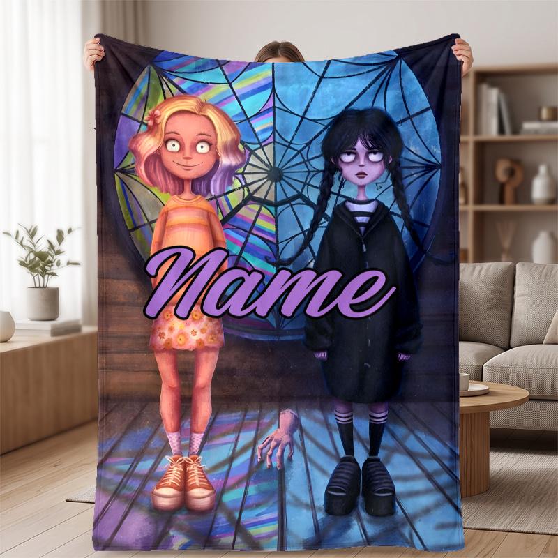 Wednesday (5) Custom Name Flannel Blanket Soft Cozy Blanket for Sofa Bed Couch Travel Home Decor Gift
