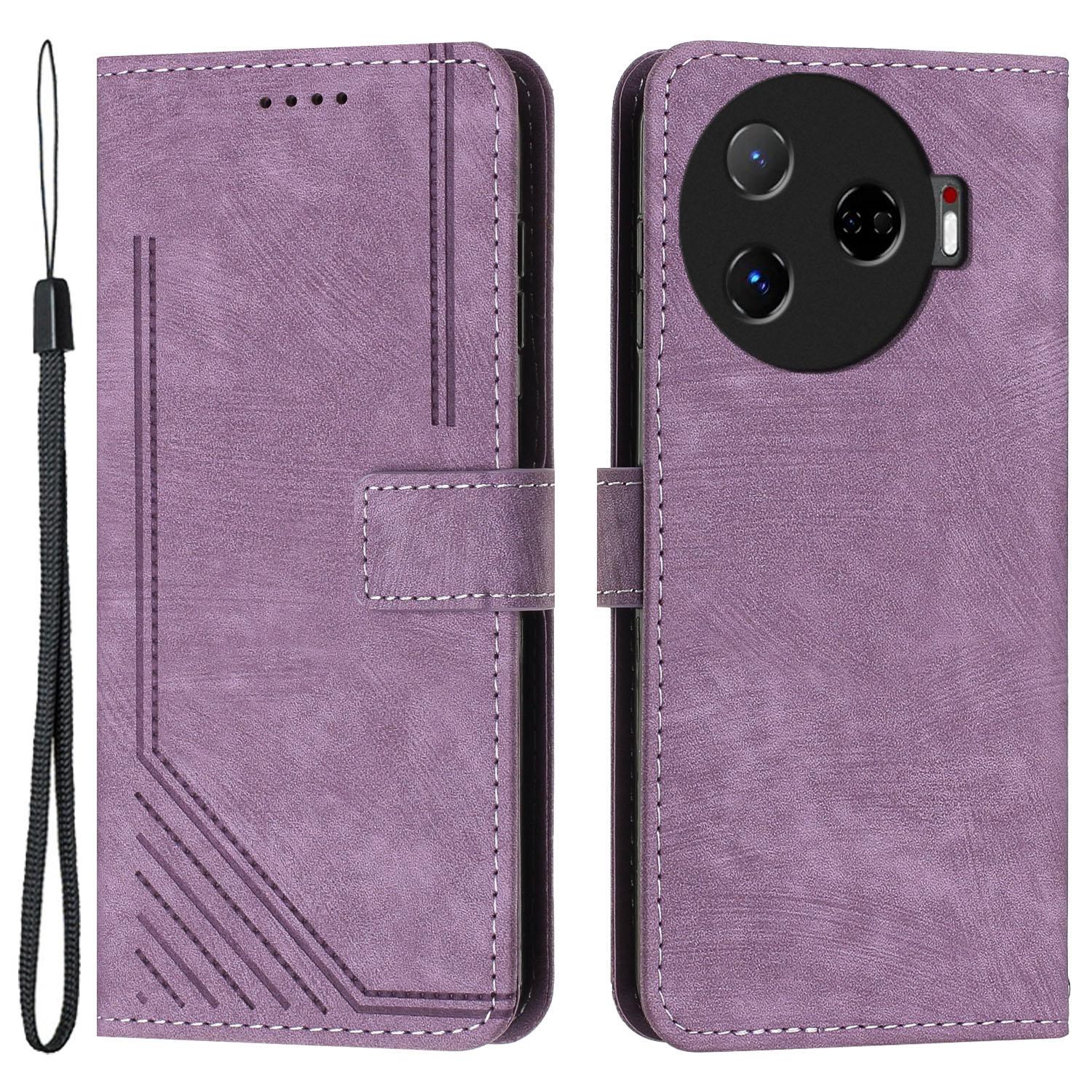 

For TECNO Camon 30 Pro 5G Phone Cover Lines Imprinted Anti-Scratch PU Leather Stand Case Purple