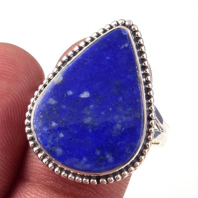 Natürlicher Lapislazuli Edelstein Handgefertigt 925 Massiver Sterling Silber Ring S.10 U6S43