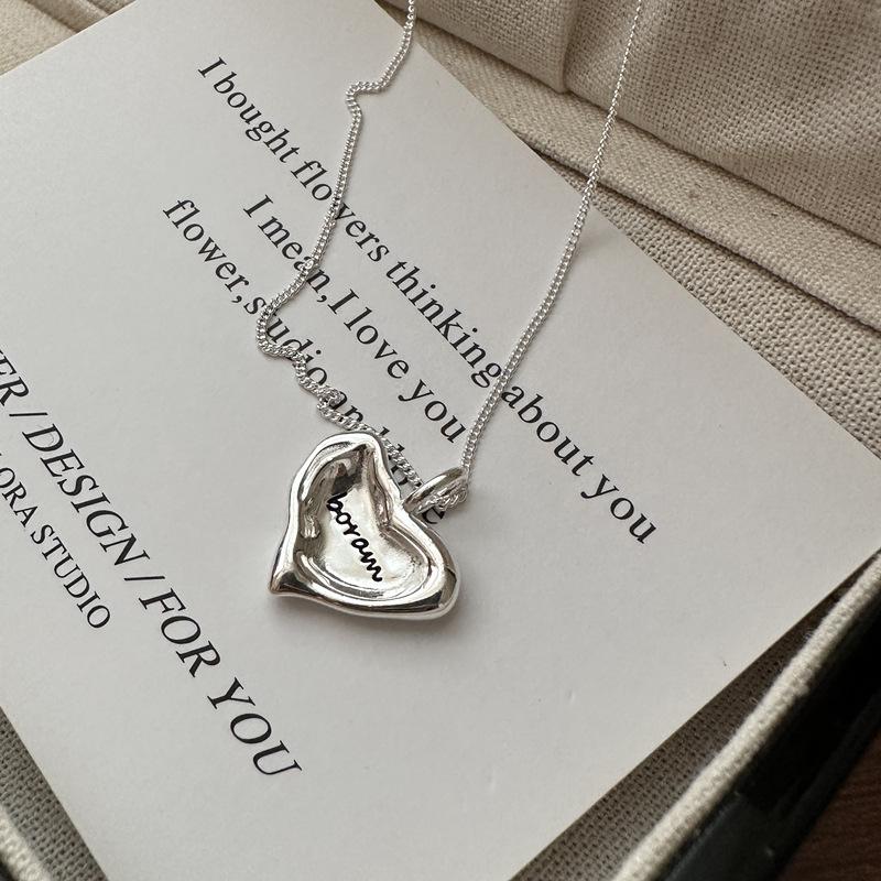 S925 Sterling Silver Niche Design Sense Irregular Love Sweater Chain Korean Style Fashion Personalized Necklace 925 silver