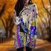 New In Autumn Rural Illustration Print Plus Size Dress Women O'neck Long Sleeves Casual Pocket Dresses