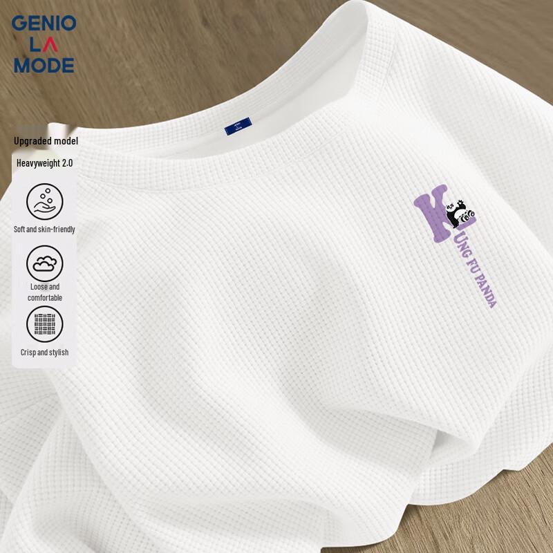 GENIOLAMODE Men s Heavy Waffle Panda Greeting T-Shirt XL