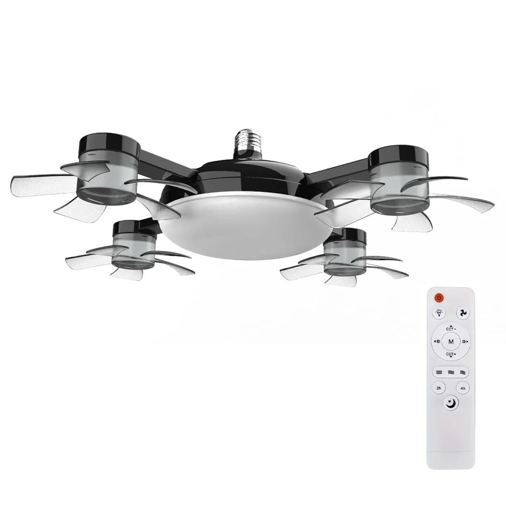 Hanging Drone Fan Light E26 E27 Socket Fan with LED Light Remote Control Dimming Silent Drone Shape Ceiling Fan Lamp for Bedroom