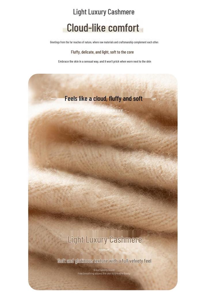 Autumn/Winter 2025 Women's Cashmere Round Neck Sweater with Buttons, Vertical Rib Knit, Gentle Style, Loose Fit.
