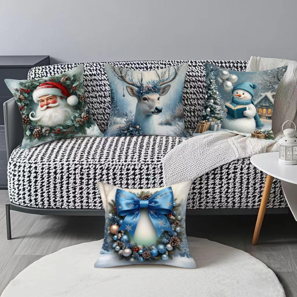 Ins Style Christmas Decoration Festive Atmosphere Gift Santa Claus Print Pillow Cover Car Home Pillow Cover