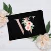 Borsa per il trucco floreale con alfabeto, damigella d'onore, damigella d'onore, festa, matrimonio, addio al nubilato, regalo, in tela, con cerniera, per cosmetici