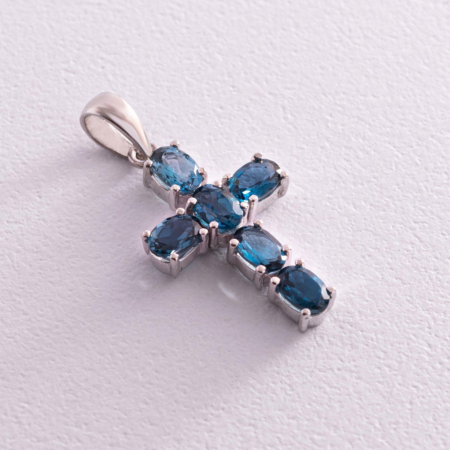 

Срібний Хрестик ( Лондон топаз блакитний) Oniks срібний