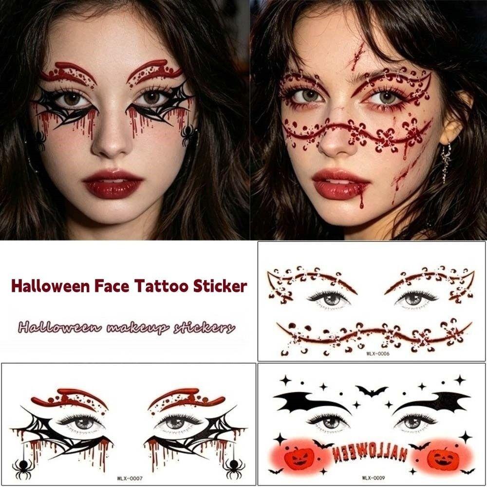 Pumpkin Halloween Face Temporary Tattoo Waterproof Body Art Scar Stickers Kids Adult Make Up