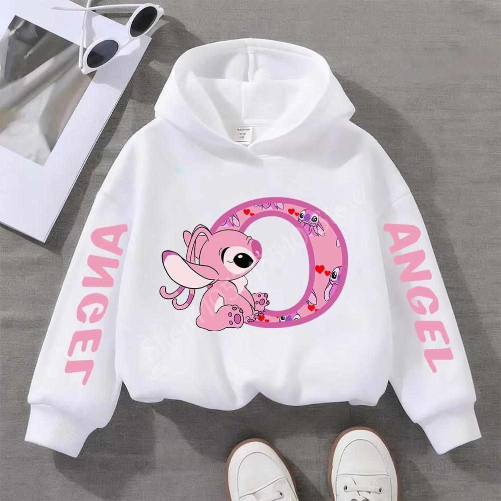 Stitch Hoodies Angel Letter A B C D E F Children Pullover Kid Casual Clothes Anime Kids Sweatshirts for Girl Boy Cartoons Tops