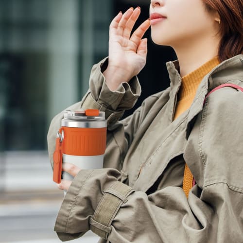 FJbottle 0.4L Vacuum Insulated Water Bottle/Tumbler with Lid and Strap, Insulates for Hot or Cold Drinks, Portable, Convenience Store Cup, Portable Mu