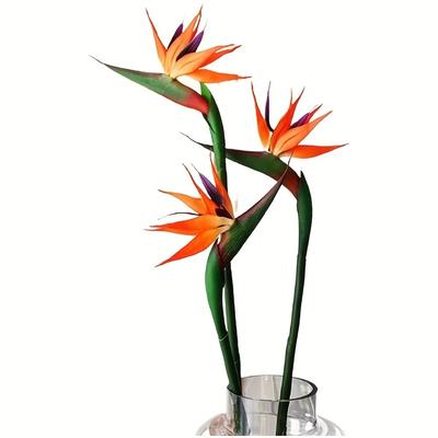 3 Stück Künstliche Paradiesvogelblumen Gummi Strelitzie 24,5'' Langer Stiel Blume Geeignet für DIY Heimparty Themen-Dekor