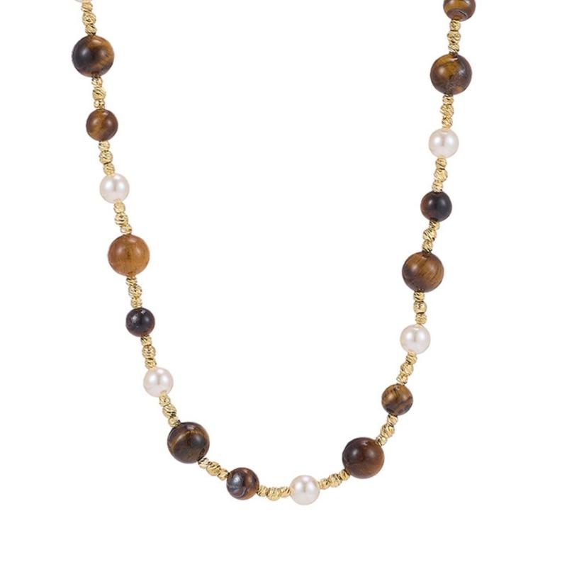 Elegant Beaded Tigers Eye Necklace With Freshwater Pearls Sturdy Hand strung Beaded Necklace For Versatile Style 1