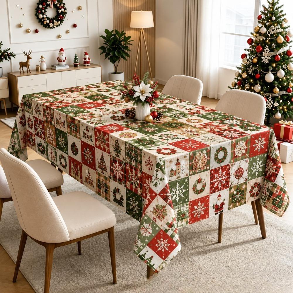 Christmas Checkered Print Tablecloth Waterproof Stain-Resistant Oil-Resistant for Dining Tables