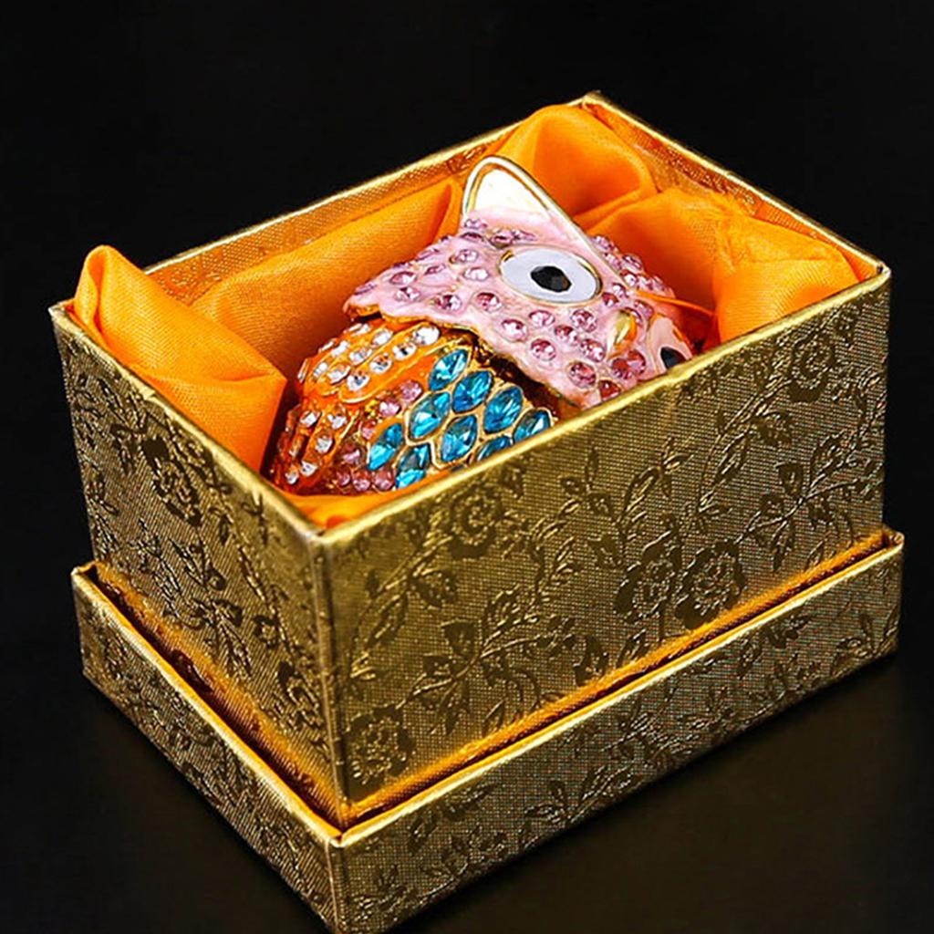 Crystals Covered Owl Inspired Jewelry Storage Case Sturdy Metal Construction for Earring Collections
