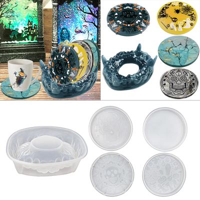 5Pieces/set Resin Coaster Molds Halloween Coaster Resin Molds with Fangs Holder Mold DIY Coasters Halloween Home Decor