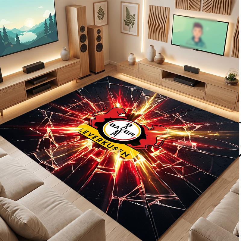 Bayer Leverkusen Football Print Crystal Velvet Rug, Comfortable Water Absorbent Non Slip Indoor Floor Carpet
