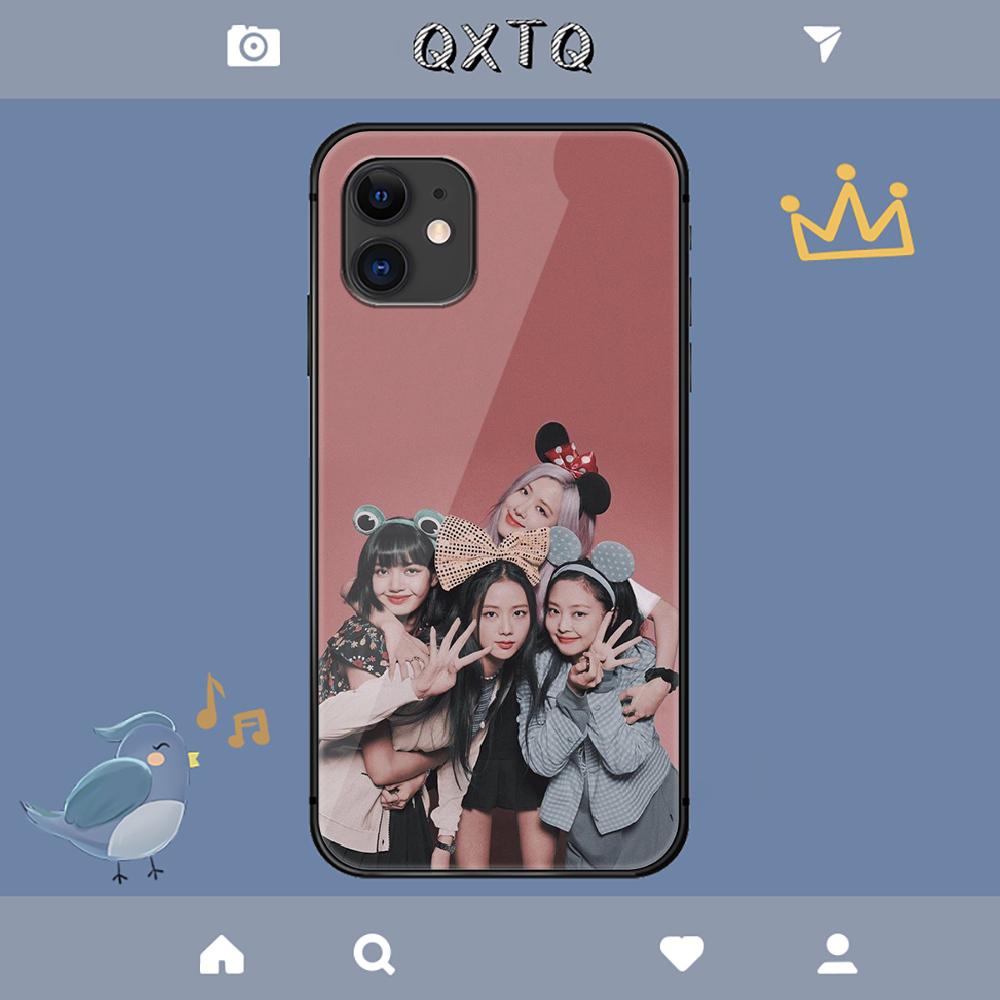 Étui Rose Coréen Noir Kpop Pour iPhone Samsung Galaxy Redmi Note S 17 16 15 14 13 20 24 25 54 Pro Max Ultra Fe Coque en Verre Trempé
