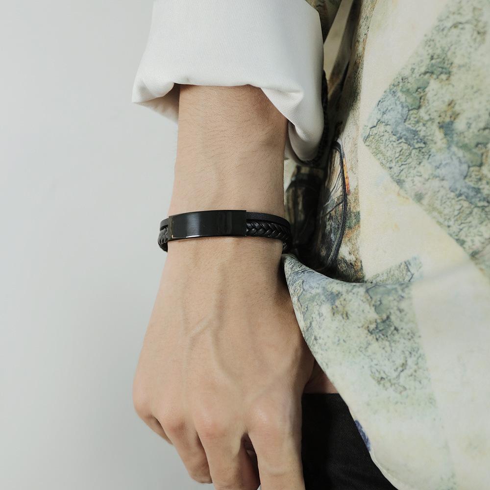 New Arrival Hiphop Leather Woven Bracelet Retro Hand Jewelry Titanium Steel Clasp Fashion Adjustable Bracelet Men Gift