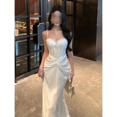 French Temperament White Lace Suspender Dress Women's Summer High Sense Waist Hip Banquet Dress Dress Dress