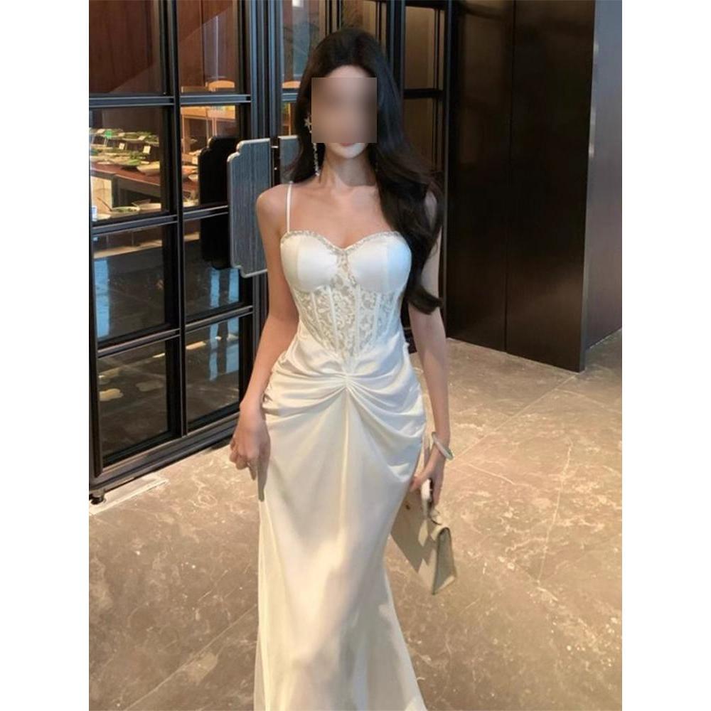 

Белое кружевное платье-корсет на бретелях, женственное, стройнящее, для вечеринки, дня рождения, ужина XL- (recommended 110-60kg)