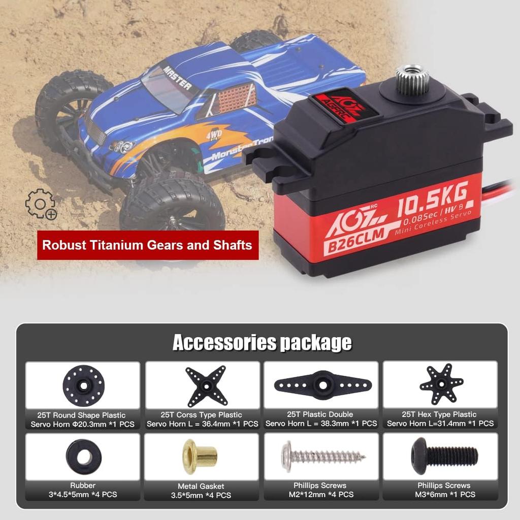 AGFRC 10.5KG Digital Coreless RC-Servo-Motor - High Speed Servo with Aluminum Middle Shell Titanium Gear for 1/12 on Road Small Planes RC Car