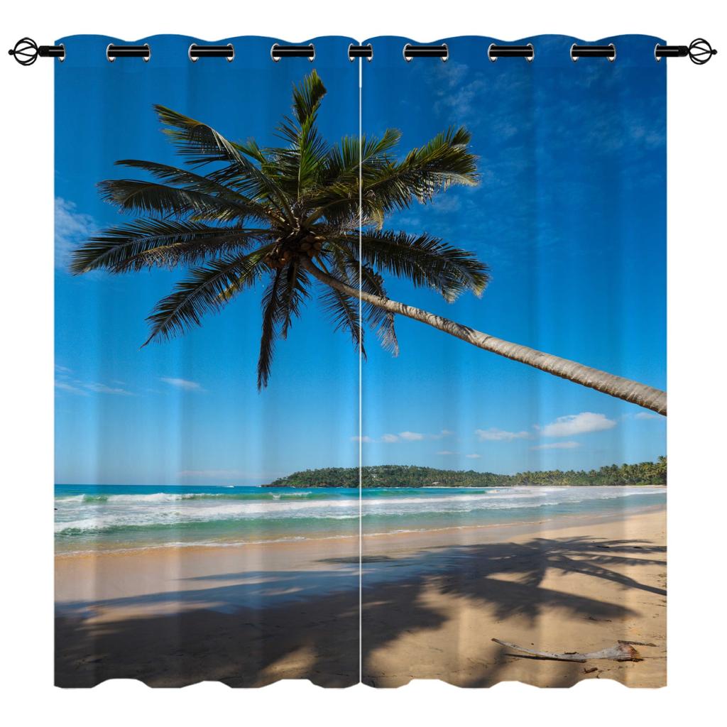 High-Density Blackout Curtains, Beach Curtains, Coconut Tree Seaside Series 6 Digital Printing Blackout Curtains