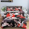 Crane Printed Bedding Set 3D Red Japanese Cherry Blossoms Duvet Cover King Queen Size Floral Cloud 2/3pcs Polyester Quilt Cover