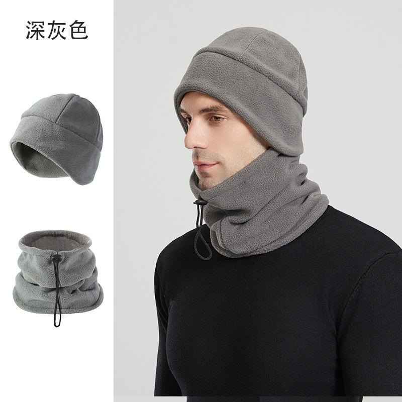 Winter velvet hat, scarf, windproof two-piece set, autumn and winter show the face, small hat, men's big head circumference