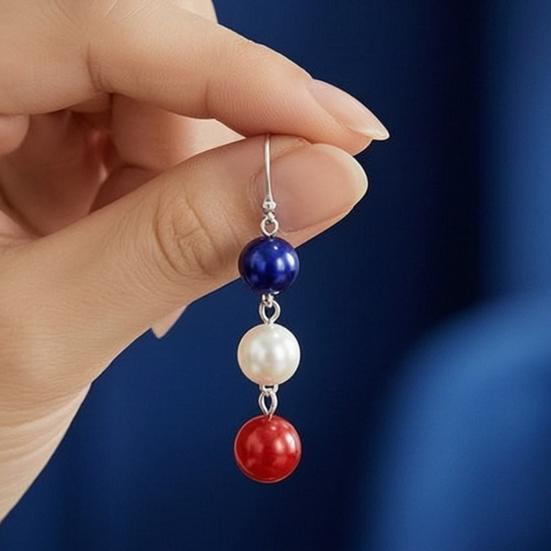 Lightweight Statement Earrings 1 Pair Independence Day for Women, Red White Blue Beads Dangle Drop Festival Party Accessories Earrings, 4th