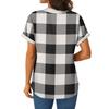 Women's Casual Fashion V-Neck Button Plaid Printed Short Sleeve Top
