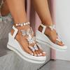 Women High Heels Wedge Sandals  Rhinestones Popular Among Toe Flat Shoes Women Platform Fashionable Butterfly Decoration Sandals