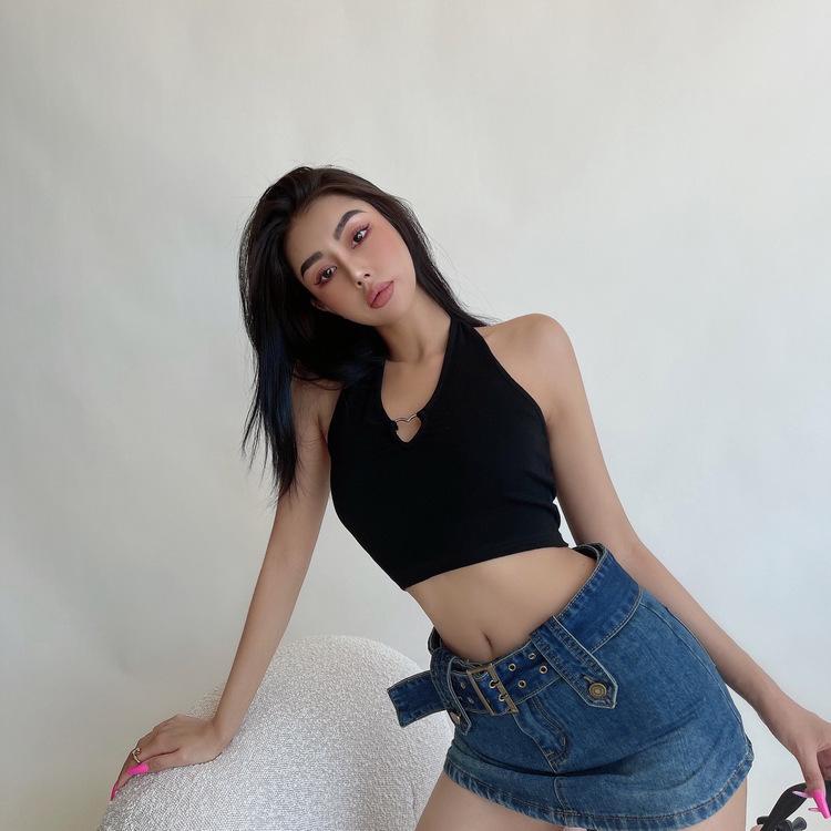 American Sexy High-Waisted Denim A-Line Mini Skirt for Women