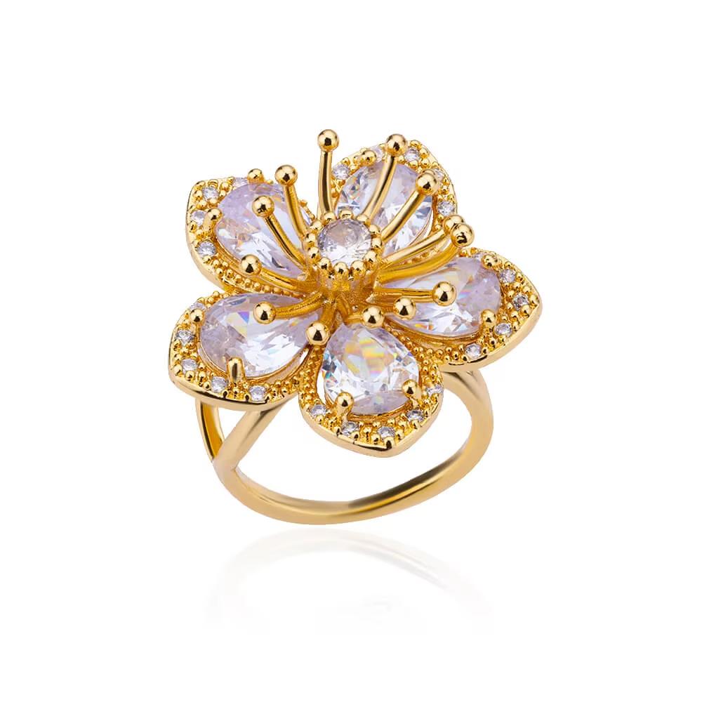 

Vintage Wedding Rhinestone Flower Rings Colors Zircon Anillos Elegant Women Gold Color Ring Christmas Aesthetic Jewelry Gift